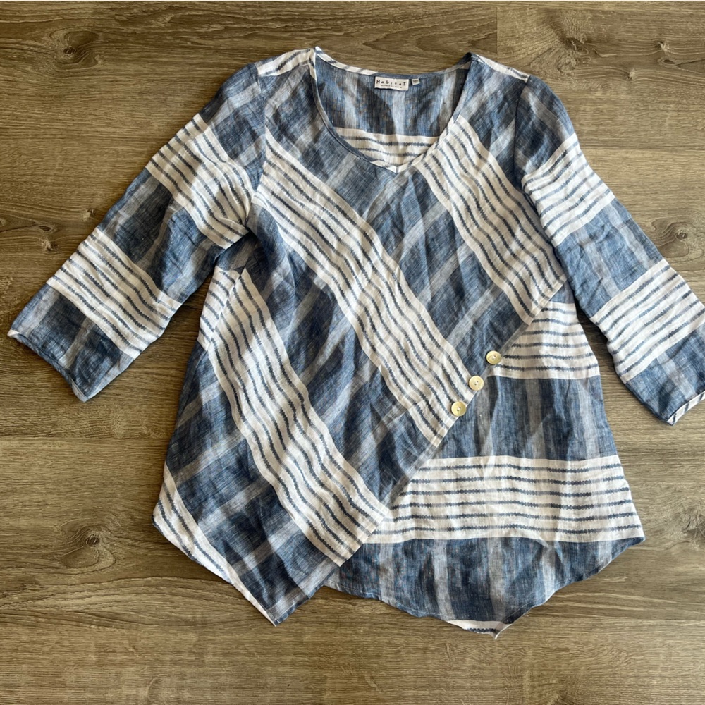 Habitat Clothes To Live In L Linen Blue White Striped Blouse